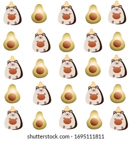 
cute print, avocado, hedgehog. Vector graphics