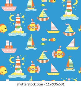 cute print boat seamless pattern vector