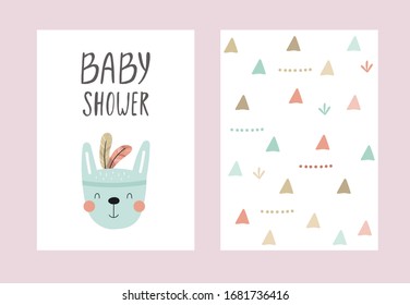 Cute print Boho style. Seamless pattern with cute little animals. vector illustration. Vector print with animals. Baby Shower card design