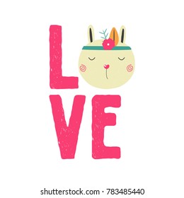 Cute print with bunny. Vector hand drawn illustration.