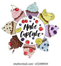 Cute print with cake. Make cupcake