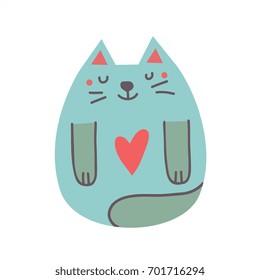 Cute print with a cat with a heart shape on the chest