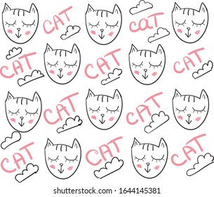 Cute print of cats. New print for fabric 2020. Fur seals 2020. Vector illustration. Fur seals on a white background.