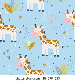 Cute print with giraffe. Seamless pattern. Printable templates.