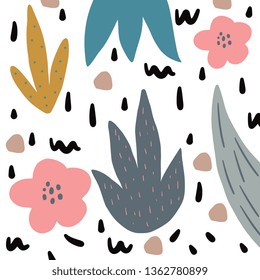 Cute print with hand drawn leafs