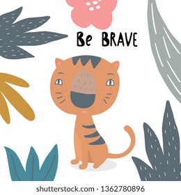 Cute print with hand drawn tiger