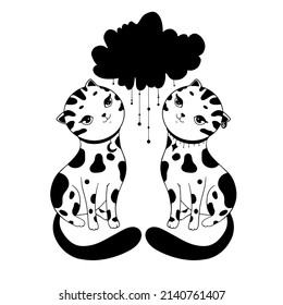Impresión con gatitos y una nube. Impresión corta de bebé sobre un fondo blanco. Puedes usarlo como pegatina, afiche o impresión para ropa de bebé. Elemento de diseño. Impresión infantil. Aislado.