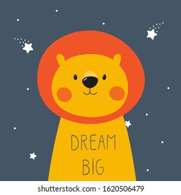 Cute print with lion and lettering. Dream big