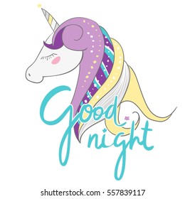 cute print with pretty unicorn and inscription Good night