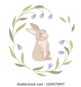 Cute print with rabbit and flowers