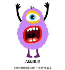 Cute print for t-shirt design with funny monster and text arrhhh. Vector illustration