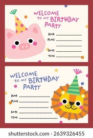 Cute printable birthday card and invitation set for kids with adorable animal theme, perfect for back to school celebrations and fun party planning activities.