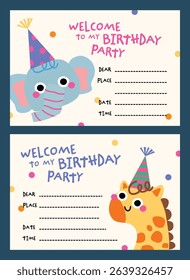Cute printable birthday card and invitation set for kids with adorable animal theme, perfect for back to school celebrations and fun party planning activities.