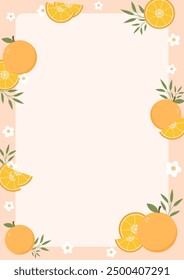 Cute Printable Orange Themed Notes for Journaling and Education. Vector Illustration A4 Size Fruit Themed Note Paper.