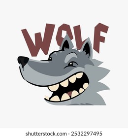 Cute printed baby wolf head. Adorable animal character face