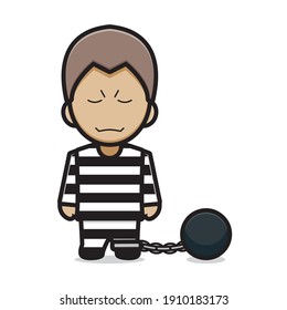 Cute prisoner character cartoon vector icon illustration. Villain icon concept isolated vector. Flat cartoon style