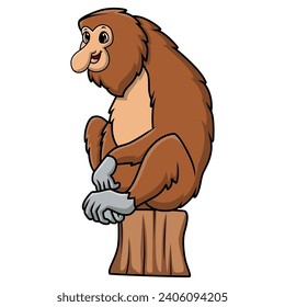 Cute proboscis monkey cartoon on white background