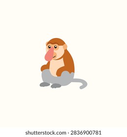 Cute Proboscis Monkey Cartoon Vector, Jungle Animal Character