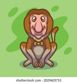 Cute Proboscis Monkey Mascot Illustration Design