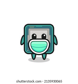 cute processor cartoon wearing a mask , cute style design for t shirt, sticker, logo element