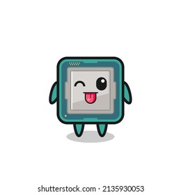 cute processor character in sweet expression while sticking out her tongue , cute style design for t shirt, sticker, logo element