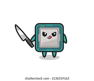 cute processor mascot as a psychopath holding a knife , cute style design for t shirt, sticker, logo element