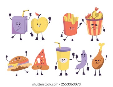 Cute Product in Love with Each Other Smiling Vector Illustration Set
