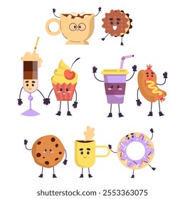Cute Product in Love with Each Other Smiling Vector Illustration Set