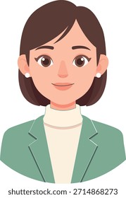 Cute professional cartoon portrait, flat vector style illustration, a businesswoman with a smile