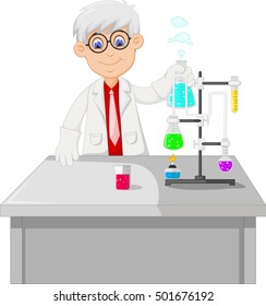 Cute Professor Conducting Chemical Practice Laboratory Stock Vector 