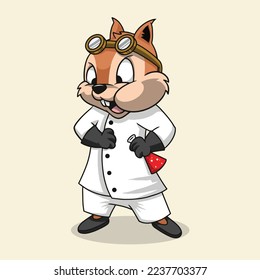 Cute professor squirrel mascot illustration premium vector The Concept of Isolated Technology. Flat Cartoon Style Suitable for Landing Web Pages, Banners, Flyers, Stickers, Cards