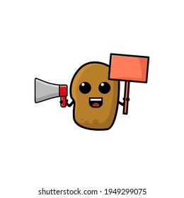 Cute Promotion Potato Cartoon Character Vector Illustration Design. Outline, Cute, Funny Style. Recomended For Children Book, Cover Book, And Other.