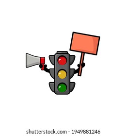 Cute Promotion Traffic Light Cartoon Character Vector Illustration Design. Outline, Cute, Funny Style. Recomended For Children Book, Cover Book, And Other.