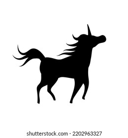 Cute proud unicorn silhouette, simple black icon on white