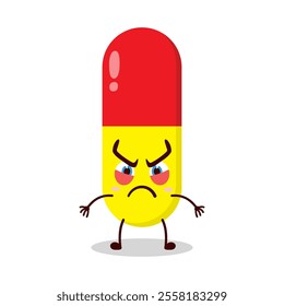 cute provoked expression of drug capsule cartoon character
