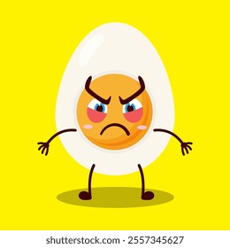 cute provoked expression of half boiled egg cartoon character