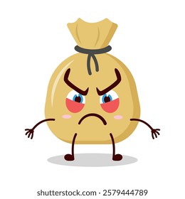 cute provoked expression of money bag cartoon character
