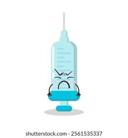 cute provoked expression of syringe cartoon character
