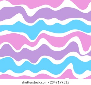 Cute psychedelic wave seamless pattern of 60s, 70s style liquid background, pink and blue color. Hippie and preppy doll aesthetic. Vector Illustration.