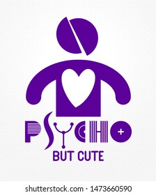 Cute but psycho funny vector cartoon logo or poster with weird expression man icon, t shirt print or social media picture.