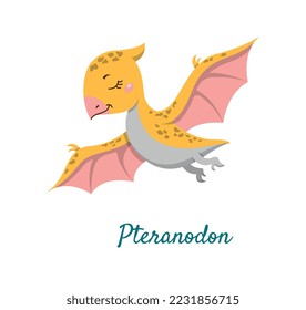 Cute pteranodon icon. Graphic element for printing on fabric, terrible and dangerous bird from before our era. Fictional character for children, toy or mascot. Cartoon flat vector illustration