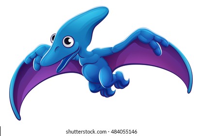 A cute Pteranodon Pterodactyl cartoon flying dinosaur character