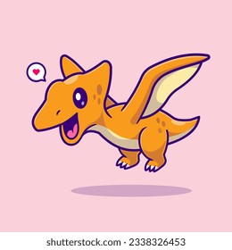 Cute Pterodactyl Baby Dinosaur Flying Cartoon Vector Icon Illustration. Animal Nature Icon Concept Isolated Premium Vector. Flat Cartoon Style