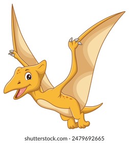 Cute Pterodactyl Cartoon. Animal Nature Icon Concept Isolated Premium Vector. Vector Illustration