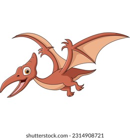 Cute pterodactyl cartoon on white background