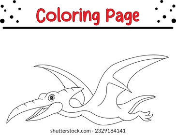 Cute pterodactyl cartoon on white background. Animals Coloring book for kids.