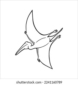 Cute Pterodactyl With coloring book pages picture,Pterodactyl line art,Pterodactyl outline drawing vector illustration,Pterodactyl vector line art,Pterodactyl line drawing