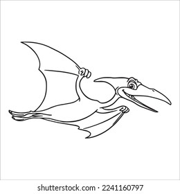 Cute Pterodactyl With coloring book pages picture,Pterodactyl line art,Pterodactyl outline drawing vector illustration,Pterodactyl vector line art,Pterodactyl line drawing