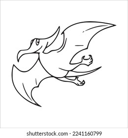 Cute Pterodactyl With coloring book pages picture,Pterodactyl line art,Pterodactyl outline drawing vector illustration,Pterodactyl vector line art,Pterodactyl line drawing