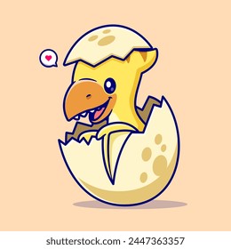 Cute Pterodactyl Dino In Cracked Egg Cartoon Vector Icon Illustration. Animal Nature Icon Concept Isolated Premium Vector. Flat Cartoon Style